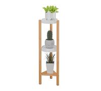Relaxdays Plant Stand, 3 Tiers, Bamboo & Plastic, HWD: 78x25x22 cm, Shelves for Flower Pots & Herbs, Natural/White