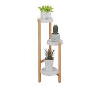 Relaxdays Plant Stand, 3 Tiers, Bamboo & Plastic, HWD: 78x28x34 cm, Shelves for Flower Pots & Herbs, Natural/White