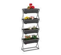 Relaxdays Plant Stand, 4 Planter Boxes, H x W x D: 126 x 51 x 21 cm, Herb Bed Garden, Balcony, Terrace, Grey