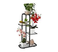 Relaxdays Plant Stand, 4 Shelves, Flower Rack, Indoor, H x W x D: 81 x 44 x 24.5 cm, Metal, Black, Steel
