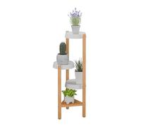 Relaxdays Plant Stand, 4 Tiers, Bamboo & Plastic, HWD: 78x28x34 cm, Shelves for Flower Pots & Herbs, Natural/White