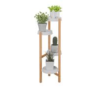 Relaxdays Plant Stand, 4 Tiers, Bamboo & Plastic, HWD: 85x32x33 cm, Shelves for Flower Pots & Herbs, Natural/White