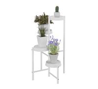 Relaxdays Plant Stand, 4 Tiers, Metal & Plastic, HWD: 81x48x49 cm, Shelves for Flower Pots & Herbs, Display Rack, White, Iron