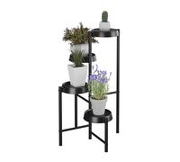 Relaxdays Plant Stand, 4 Tiers, Metal & Plastic, HWD: 81x48x49 cm, Shelves for Flower Pots & Herbs, Display Rack, Black, Iron