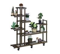 Relaxdays Plant Stand, 7 Shelves, Wheels, Flower Rack, Indoor, H x W x D: 127 x 120 x 36 cm, Bamboo, Brown