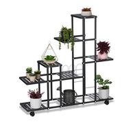 Relaxdays Plant Stand, 9 Shelves, on Wheels, HxWxD: 91.5 x 93 x 26 cm, Metal, Decorative Indoor Flower Display, Black, Steel