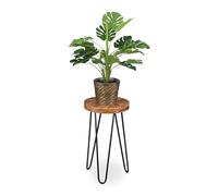 Relaxdays Plant Stand, Acacia Wood, Round, for Flower Pots, Planters, Retro Design, HWD: 42 x 25 x 25 cm, Brown/Black