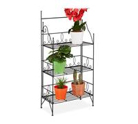 Relaxdays Plant Stand, Flower Rack with 3 Shelves, Foldable, Indoor, Outdoor, H x W x D: 100 x 50 x 25 cm, Metal, Black, Iron
