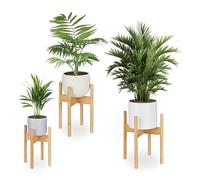 Relaxdays Plant Stand, Set of 3, Bamboo, Flowerpot Holder, up to Ø: 20/25 / 29 cm, Indoor Home Decor, Natural, M/L/XL