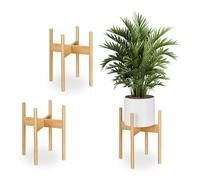 Relaxdays Plant Stand, Set of 3, Bamboo, Indoor Flowerpot Holder, up to Ø: 29 cm, Indoor Home Decor Accessory, Natural