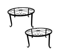 Relaxdays Plant Stands, Set of 2, Round Retro Design, Sturdy Iron, H x D: 11 x 23 cm, Black