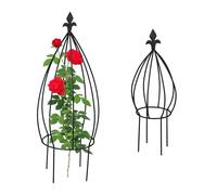 Relaxdays Plant Support, Set of 2, Bulb Shape, Free-Standing Climbing Aid, Metal Obelisk, Stake for Flowers, Black