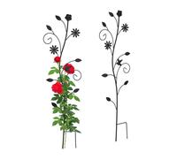 Relaxdays Plant, Set of 2, Floral Design, Climbing Support, 110x34x1 cm, Metal, Freestanding Trellis, Black, Steel