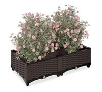 Relaxdays Planter, Rattan Look, HWD: 23 x 80 x 40 cm, Garden Plant & Flower Pot, Raised Bed, with Water Reservoir, Brown, 40 cm