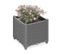 Relaxdays Planter, Rattan Look, HWD: 38 x 40 x 40 cm, Garden Plant & Flower Pot, Raised Bed, with Water Reservoir, Grey, 40 cm