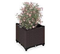 Relaxdays Planter, Rattan Look, HWD: 38 x 40 x 40 cm, Garden Plant & Flower Pot, Raised Bed, with Water Reservoir, Brown, 40 cm