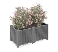 Relaxdays Planter, Rattan Look, HWD:38 x 80 x 40 cm, Garden Plant & Flower Pot, Raised Bed, with Water Reservoir, Grey, 40 cm