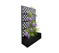 Relaxdays Planter with Trellis, Diamond Design, HWD: 180x110x40 cm, Privacy Screen & Flower Box, Metal, Black