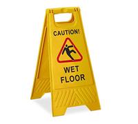 Relaxdays Plastic 'A' Frame Wet Floor Warning Sign, 2-sided, Foldable, Yellow, 57.5 x 29.5 x 37.5 cm