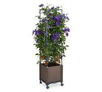 Relaxdays Plastic and Steel Garden Planter with Trellis, Castors, 135x30x30 cm, Anthracite