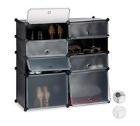 Relaxdays Plastic Cabinet, 8 Compartment Shoe Rack, Modular Shelf, H x W x D: 91 x 94.5 x 36.5 cm, Black