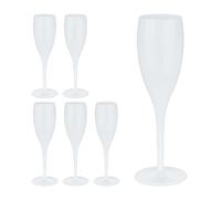 Relaxdays, Plastic Champagne Flutes, Set of 6, Shatterproof, BPA Free, 100 ml, Reusable Wine Glasses, for Parties, White, 19.5 x 5.5 x 5.5 cm