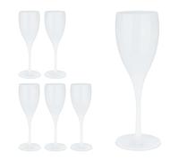 Relaxdays, Plastic Champagne Flutes, Set of 6, Shatterproof, BPA Free, 140 ml, Reusable Wine Glasses, for Parties, White