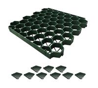 Relaxdays Plastic Lawn Grids Set of 10, 4x50x50 cm, Drivable Paddock and Lawn Slabs, Green