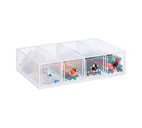 Relaxdays Plastic Organiser Box, Four Drawers, Acrylic, Extra Storage, Compartments, HxWxD: 6x25x17.5 cm, Transparent, 6 x 25 x 17.5 cm