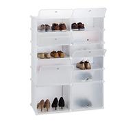 Relaxdays Plastic Shoe Cabinet, 12 Compartment Shoe Rack, XXL Modular Shelf, H x W x D: 125 x 94 x 37 cm, White