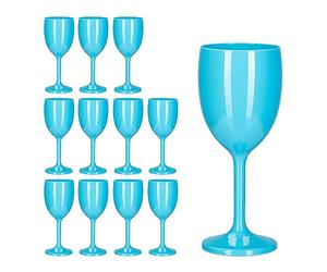 Relaxdays Plastic Wine Glasses, Set of 12, Break-resistant & BPA-free, 250 ml, Reusable, Party Glasses, Turquoise