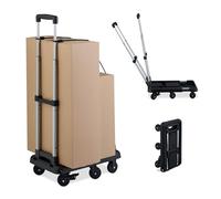 Relaxdays Platform Truck, Folding Trolley, Extendable Handle, 4 Swivel Castors, 2 Lockable Wheels, up to 100 kg, Black, Plastic, Rubber, Iron, 102 x 32 x 60 cm