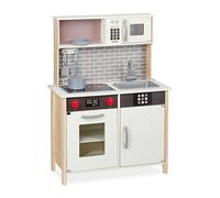 Relaxdays Play, Light and Sound, Oven, Stove, Sink, Microwave, Cookware, Children's Kitchen from 3 Years, White/Grey, 1 Item