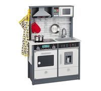 Relaxdays Play, Stove, Oven & Sink, H x D: 93 x 65 x 30 cm, Children's Kitchen with Light & Sound, Grey/White
