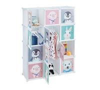 Relaxdays Plug-in Shelving Unit for Children, 8 Compartments, Doors with Animals, HWD: 145x109x37 cm, DIY Storage, White