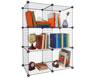 Relaxdays Plug-in Shelving Unit, Modular Cube Shelving, 6 Cubes, DIY, HWD: 110x75x37 cm, Wire Shelving, Metal, Black
