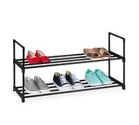 Relaxdays plug rack, metal organiser, storage, 2 tiers for 8 pairs of shoes, 5 x 30,5, black, Steel, 45 x 90,5 x 30,5 cm