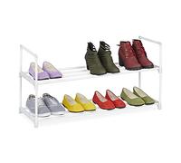 Relaxdays plug rack, organiser, storage, 2 tiers for 8 pairs of shoes, metal & plastic, white, Steel, 45 x 90 x 30.5 cm
