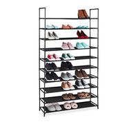 Relaxdays plug rack, XXL organiser, storage, 10 tiers, 50 pairs of shoes, modular system, black, Steel, 176.5 x 99 x 29.5 cm