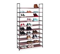 Relaxdays plug rack, XXL organiser, storage, 10 tiers, 50 pairs of shoes, modular system, burgundy, Steel, 176,5x99x29,5 cm