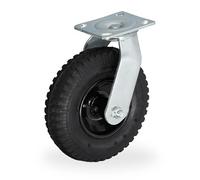 Relaxdays Pneumatic Fixed Castor, 2.50-4, 120kg Load, Rubber Wheel, Steel Plate, Air-Filled, Heavy-Duty, 25x20x13.5cm