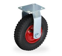 Relaxdays Pneumatic Fixed Castor, 2.50-4, Load 120 kg, Rubber, Steel Plate, Air-Filled, Heavy-Duty Wheel,