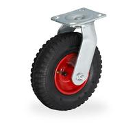 Relaxdays Pneumatic Fixed Castor, 2.50-4, Load 120 kg, Rubber, Steel Plate, Air-Filled, Heavy-Duty Wheel,