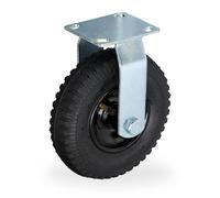 Relaxdays Pneumatic Fixed Castor, 2.50-4, Load 120 kg, Rubber, Steel Plate, Air-Filled, Heavy-Duty Wheel,