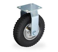 Relaxdays Pneumatic Fixed Castor, 2.50-4, Load 120 kg, Rubber, Steel Plate, Air-Filled, Heavy-Duty Wheel, Black/Silver, Iron, 50kg