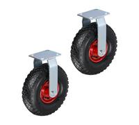 Relaxdays Pneumatic Fixed Castor, 3.00-4, Load 120 kg, Rubber, Steel Plate, Air-Filled, Heavy-Duty Wheel,