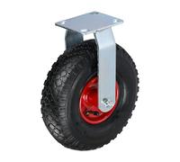 Relaxdays Pneumatic Fixed Castor, 3.00-4, Load 120 kg, Rubber, Steel Plate, Air-Filled, Heavy-Duty Wheel,