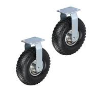 Relaxdays Pneumatic Fixed Castor, 3.00-4, Load 120 kg, Rubber, Steel Plate, Air-Filled, Heavy-Duty Wheel, Black/Silver, 29 x 26 x 13.5 cm
