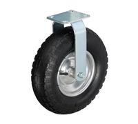 Relaxdays Pneumatic Fixed Castor, 3.50-6, Load 120 kg, Rubber, Steel Plate, Air-Filled, Heavy-Duty Wheel, Black/Silver, Fibreboard, 54 x 31 x 31 cm