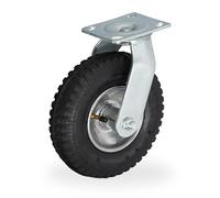 Relaxdays Pneumatic Fixed Castor, Load 120 kg, 2.50-4, Rubber, Steel Plate, Air-Filled, Heavy-Duty Wheel, Black/Silver